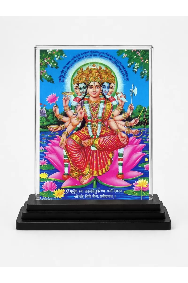 Hindu Deity Acrylic Car Dashboard Showpiece | Double-Sided Hindu Deity Photo Stand | 3 X 4 Inch Photo | Transparent Acrylic Frame With Black Base | Car Dashboard, Office & Table Decor (F70797)