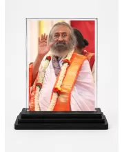 Sri Sri Ravi Shankar Acrylic Car Dashboard Showpiece | Double-Sided Sri Sri Ravi Shankar Photo Stand | 3 X 4 Inch Photo | Transparent Acrylic Frame With Black Base | Car Dashboard, Office & Table Decor (F70798)