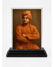 Vivekananda Acrylic Car Dashboard Showpiece | Double-Sided Vivekananda Photo Stand | 3 X 4 Inch Photo | Transparent Acrylic Frame With Black Base | Car Dashboard, Office & Table Decor (F70799)