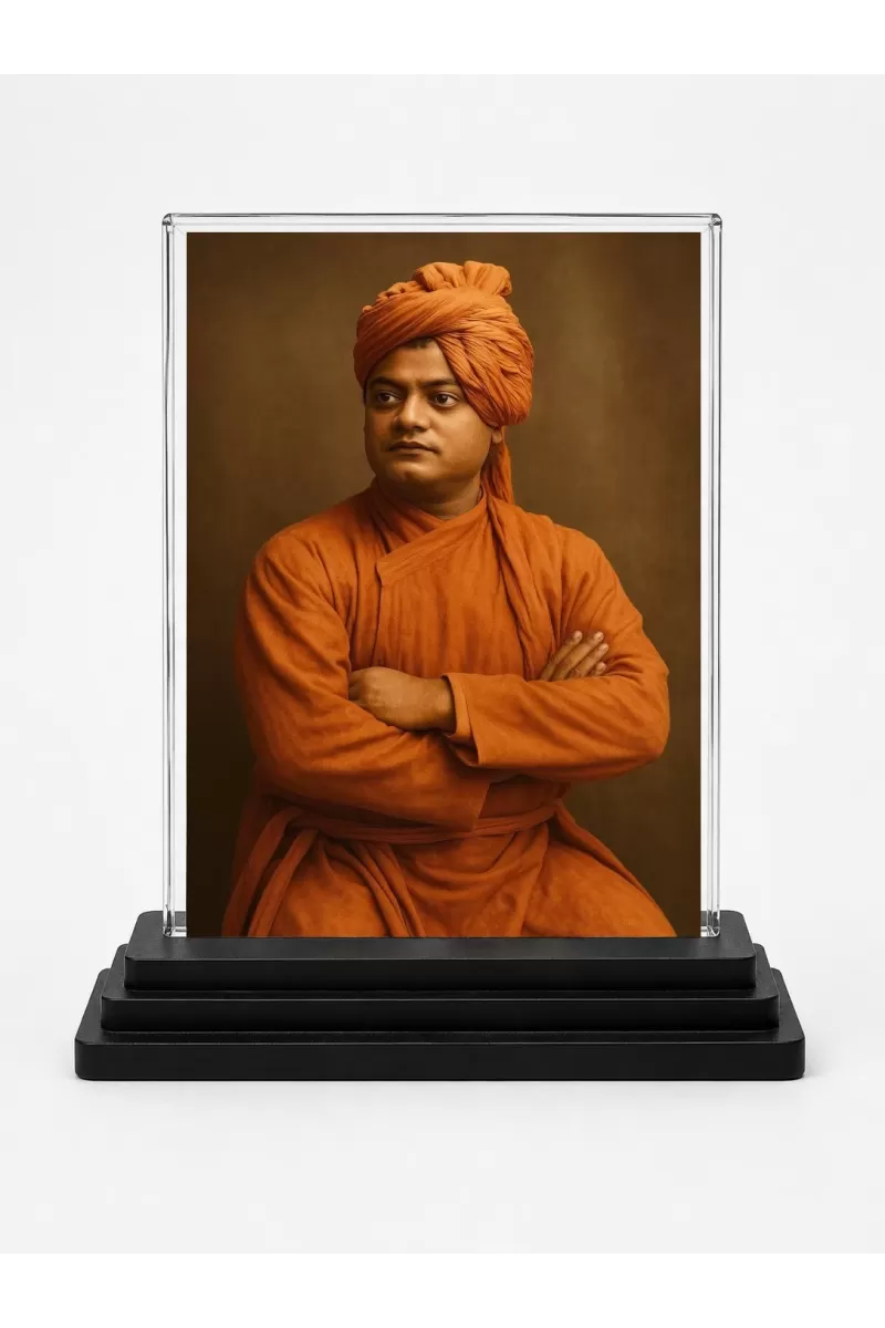 Vivekananda Acrylic Car Dashboard Showpiece | Double-Sided Vivekananda Photo Stand | 3 X 4 Inch Photo | Transparent Acrylic Frame With Black Base | Car Dashboard, Office & Table Decor (F70799)