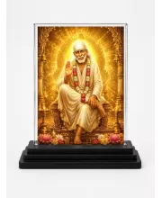 Sai Baba Of Shirdi Acrylic Car Dashboard Showpiece | Double-Sided Sai Baba Of Shirdi Photo Stand | 3 X 4 Inch Photo | Transparent Acrylic Frame With Black Base | Car Dashboard, Office & Table Decor (F70800)