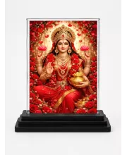 Hindu Goddess Acrylic Car Dashboard Showpiece | Double-Sided Hindu Goddess Photo Stand | 3 X 4 Inch Photo | Transparent Acrylic Frame With Black Base | Car Dashboard, Office & Table Decor (F70801)