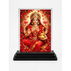 Hindu Goddess Acrylic Car Dashboard Showpiece | Double-Sided Hindu Goddess Photo Stand | 3 X 4 Inch Photo | Transparent Acrylic Frame With Black Base | Car Dashboard, Office & Table Decor (F70801)