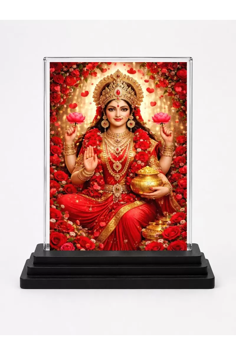 Hindu Goddess Acrylic Car Dashboard Showpiece | Double-Sided Hindu Goddess Photo Stand | 3 X 4 Inch Photo | Transparent Acrylic Frame With Black Base | Car Dashboard, Office & Table Decor (F70801)