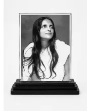 Anandamayi Ma Acrylic Car Dashboard Showpiece | Double-Sided Anandamayi Ma Photo Stand | 3 X 4 Inch Photo | Transparent Acrylic Frame With Black Base | Car Dashboard, Office & Table Decor (F70802)
