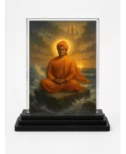 Vivekananda Acrylic Car Dashboard Showpiece | Double-Sided Vivekananda Photo Stand | 3 X 4 Inch Photo | Transparent Acrylic Frame With Black Base | Car Dashboard, Office & Table Decor (F70803)