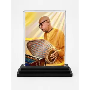 A.C. Bhaktivedanta Swami Prabhupada Acrylic Car Dashboard Showpiece | Double-Sided A.C. Bhaktivedanta Swami Prabhupada Photo Stand | 3 X 4 Inch Photo | Transparent Acrylic Frame With Black Base | Car Dashboard, Office & Table Decor (F70804)