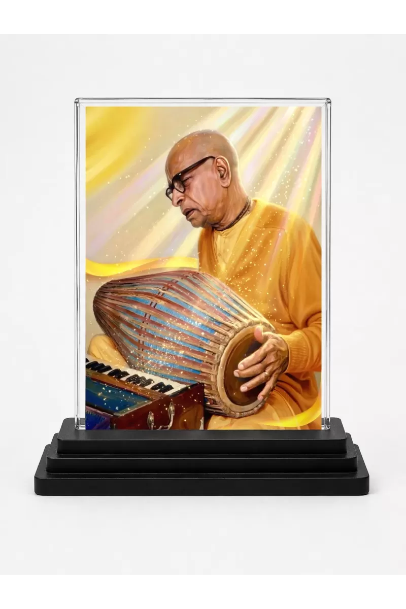 A.C. Bhaktivedanta Swami Prabhupada Acrylic Car Dashboard Showpiece | Double-Sided A.C. Bhaktivedanta Swami Prabhupada Photo Stand | 3 X 4 Inch Photo | Transparent Acrylic Frame With Black Base | Car Dashboard, Office & Table Decor (F70804)