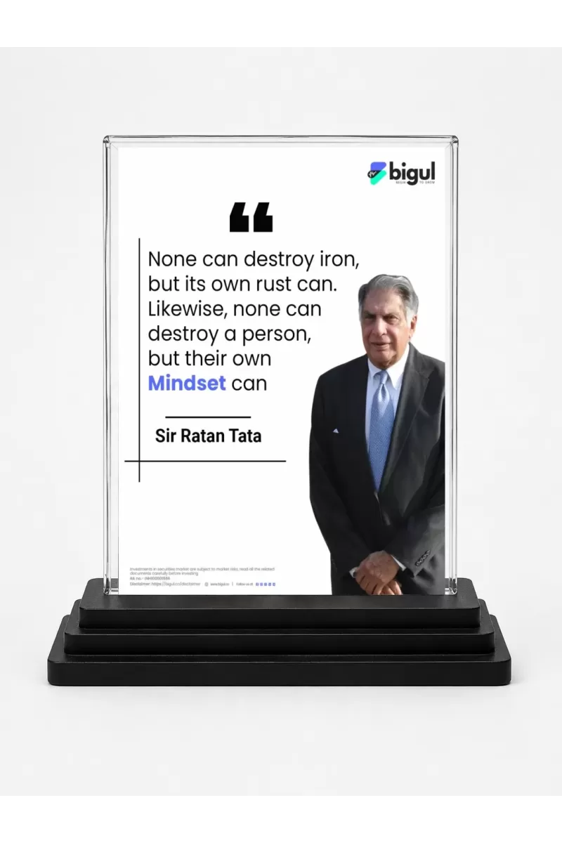 Ratan Tata Quotes Acrylic Car Dashboard Showpiece | Double-Sided Ratan Tata Quotes Photo Stand | 3 X 4 Inch Photo | Transparent Acrylic Frame With Black Base | Car Dashboard, Office & Table Decor (F70806)