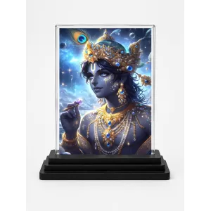 Radha Krishna Acrylic Car Dashboard Showpiece | Double-Sided Radha Krishna Photo Stand | 3 X 4 Inch Photo | Transparent Acrylic Frame With Black Base | Car Dashboard, Office & Table Decor (F70807)