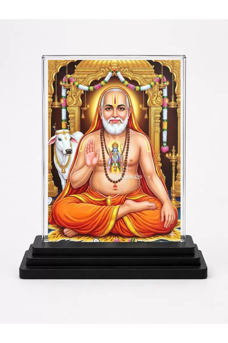 Railanga Swami Acrylic Car Dashboard Showpiece | Double-Sided Railanga Swami Photo Stand | 3 X 4 Inch Photo | Transparent Acrylic Frame With Black Base | Car Dashboard, Office & Table Decor (F70808)