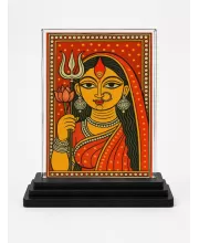 Durga Maa Acrylic Car Dashboard Showpiece | Double-Sided Durga Maa Photo Stand | 3 X 4 Inch Photo | Transparent Acrylic Frame With Black Base | Car Dashboard, Office & Table Decor (F70809)