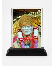 Sai Baba Acrylic Car Dashboard Showpiece | Double-Sided Sai Baba Photo Stand | 3 X 4 Inch Photo | Transparent Acrylic Frame With Black Base | Car Dashboard, Office & Table Decor (F70812)