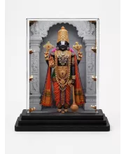 Tirupati Balaji Acrylic Car Dashboard Showpiece | Double-Sided Tirupati Balaji Photo Stand | 3 X 4 Inch Photo | Transparent Acrylic Frame With Black Base | Car Dashboard, Office & Table Decor (F70813)