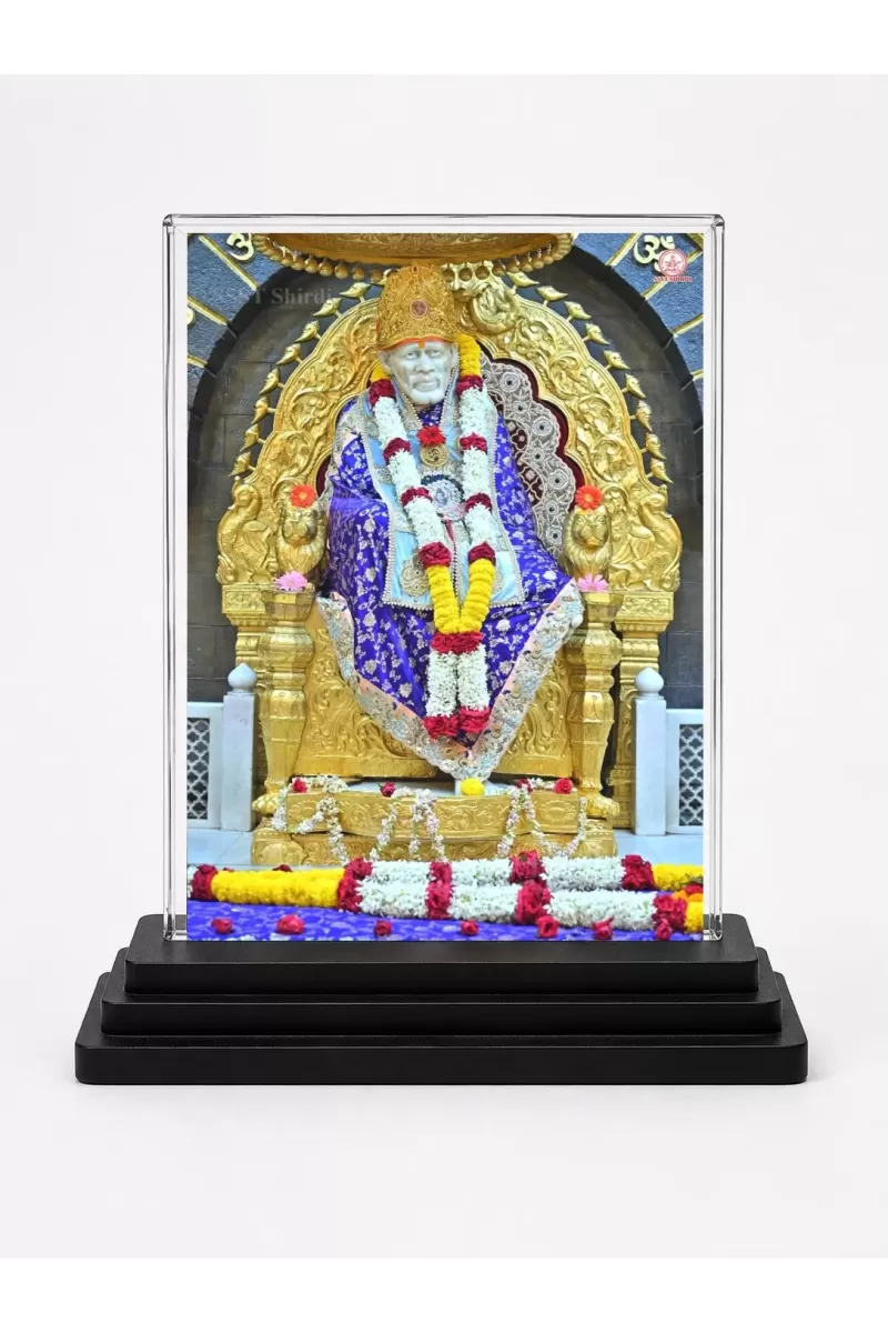 Sai Baba Of Shirdi Acrylic Car Dashboard Showpiece | Double-Sided Sai Baba Of Shirdi Photo Stand | 3 X 4 Inch Photo | Transparent Acrylic Frame With Black Base | Car Dashboard, Office & Table Decor (F70814)