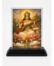 Hindu Deity Acrylic Car Dashboard Showpiece | Double-Sided Hindu Deity Photo Stand | 3 X 4 Inch Photo | Transparent Acrylic Frame With Black Base | Car Dashboard, Office & Table Decor (F70817)