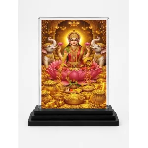 Hindu Goddess Acrylic Car Dashboard Showpiece | Double-Sided Hindu Goddess Photo Stand | 3 X 4 Inch Photo | Transparent Acrylic Frame With Black Base | Car Dashboard, Office & Table Decor (F70818)