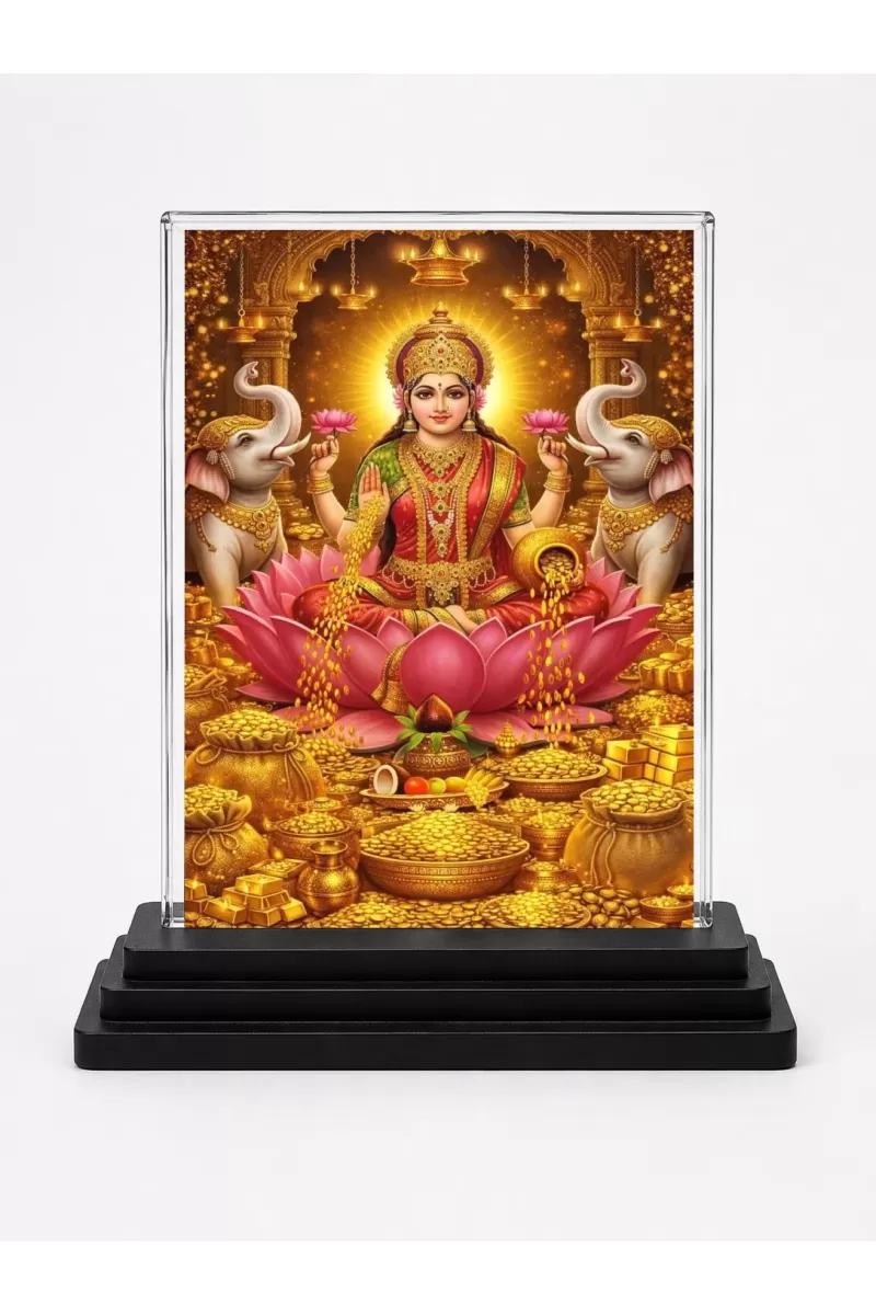 Hindu Goddess Acrylic Car Dashboard Showpiece | Double-Sided Hindu Goddess Photo Stand | 3 X 4 Inch Photo | Transparent Acrylic Frame With Black Base | Car Dashboard, Office & Table Decor (F70818)