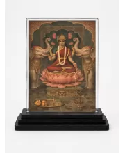 Lakshmi Acrylic Car Dashboard Showpiece | Double-Sided Lakshmi Photo Stand | 3 X 4 Inch Photo | Transparent Acrylic Frame With Black Base | Car Dashboard, Office & Table Decor (F70819)