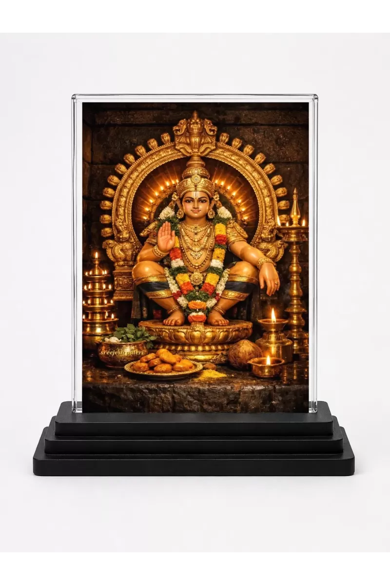 Hindu Deity Acrylic Car Dashboard Showpiece | Double-Sided Hindu Deity Photo Stand | 3 X 4 Inch Photo | Transparent Acrylic Frame With Black Base | Car Dashboard, Office & Table Decor (F70820)
