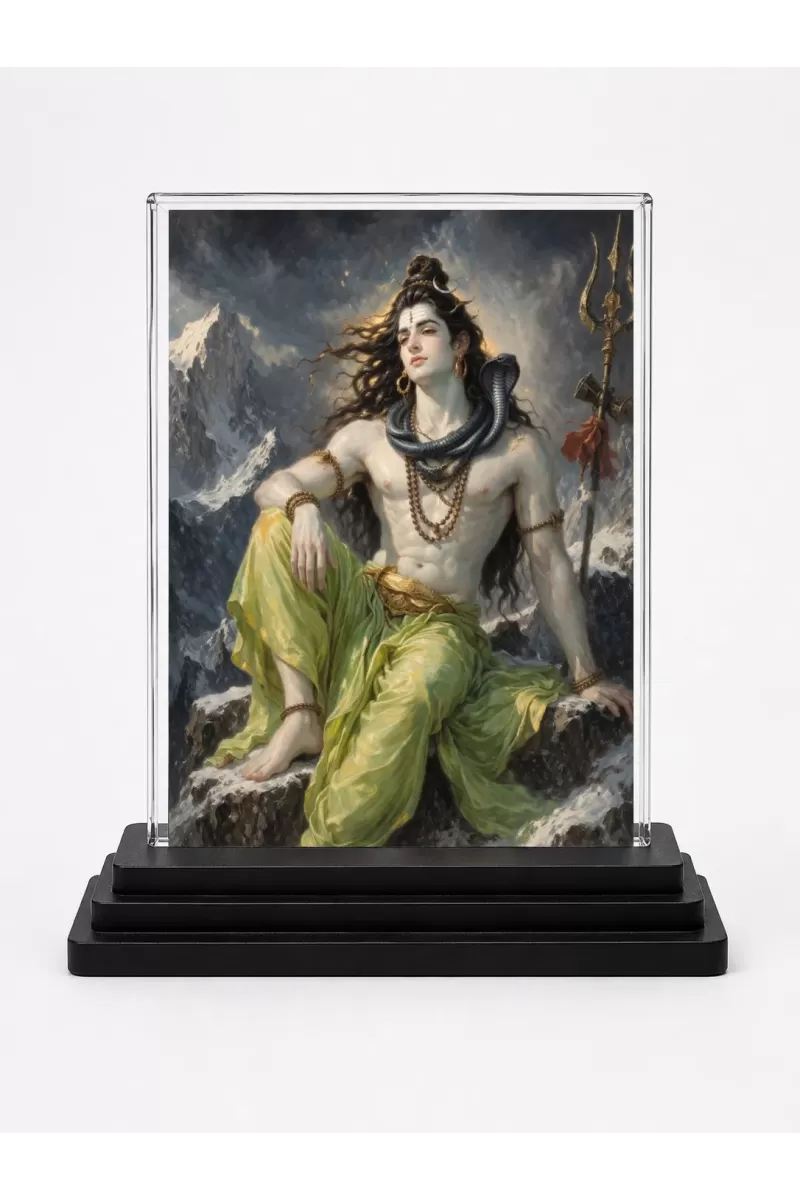 Hindu Deity Acrylic Car Dashboard Showpiece | Double-Sided Hindu Deity Photo Stand | 3 X 4 Inch Photo | Transparent Acrylic Frame With Black Base | Car Dashboard, Office & Table Decor (F70821)