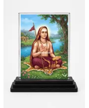 Adi Shankaracharya Acrylic Car Dashboard Showpiece | Double-Sided Adi Shankaracharya Photo Stand | 3 X 4 Inch Photo | Transparent Acrylic Frame With Black Base | Car Dashboard, Office & Table Decor (F70822)
