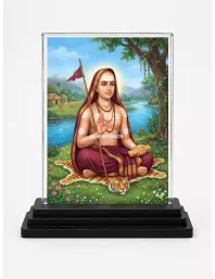 Adi Shankaracharya Acrylic Car Dashboard Showpiece | Double-Sided Adi Shankaracharya Photo Stand | 3 X 4 Inch Photo | Transparent Acrylic Frame With Black Base | Car Dashboard, Office & Table Decor (F70822)