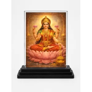 Hindu Goddess Acrylic Car Dashboard Showpiece | Double-Sided Hindu Goddess Photo Stand | 3 X 4 Inch Photo | Transparent Acrylic Frame With Black Base | Car Dashboard, Office & Table Decor (F70824)