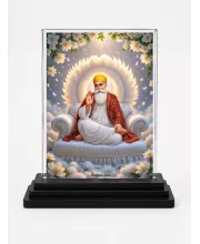 Guru Nanak Dev Ji Acrylic Car Dashboard Showpiece | Double-Sided Guru Nanak Dev Ji Photo Stand | 3 X 4 Inch Photo | Transparent Acrylic Frame With Black Base | Car Dashboard, Office & Table Decor (F70825)