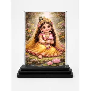 Radha Krishna Acrylic Car Dashboard Showpiece | Double-Sided Radha Krishna Photo Stand | 3 X 4 Inch Photo | Transparent Acrylic Frame With Black Base | Car Dashboard, Office & Table Decor (F70827)