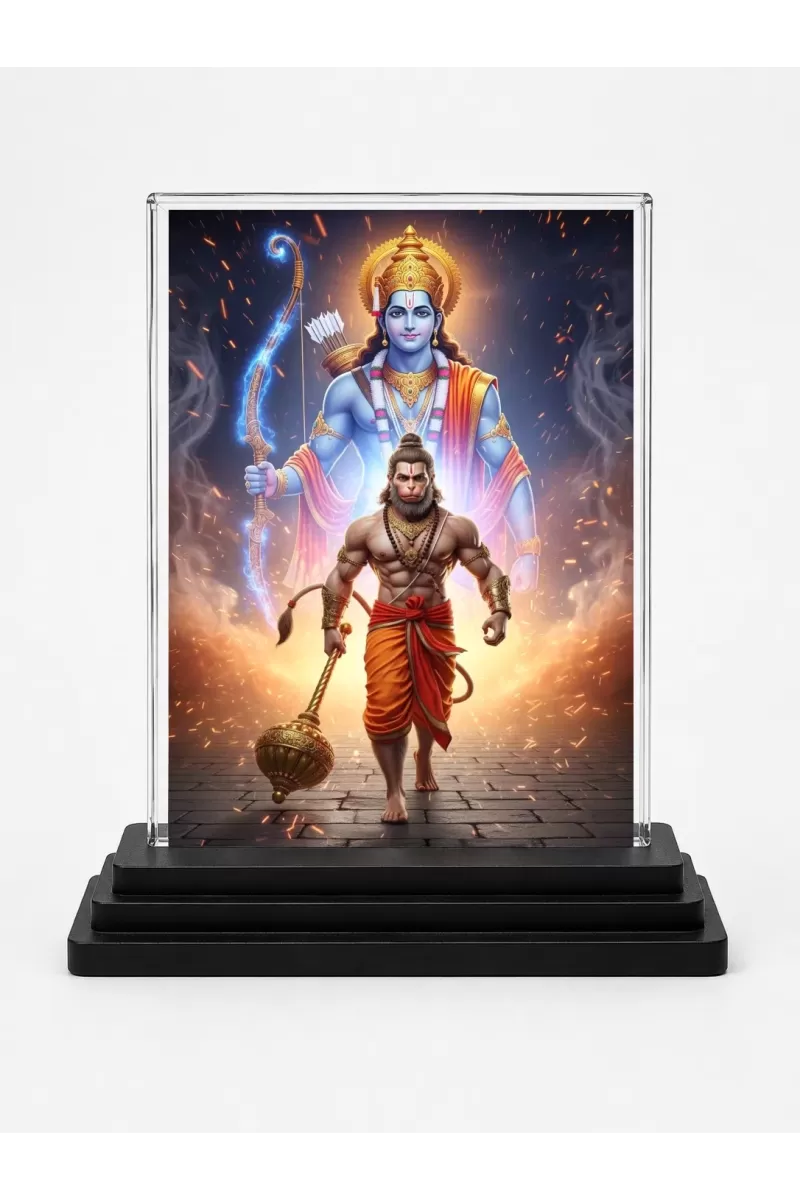 Hanuman Acrylic Car Dashboard Showpiece | Double-Sided Hanuman Photo Stand | 3 X 4 Inch Photo | Transparent Acrylic Frame With Black Base | Car Dashboard, Office & Table Decor (F70828)