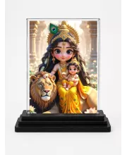 Durga Maa Acrylic Car Dashboard Showpiece | Double-Sided Durga Maa Photo Stand | 3 X 4 Inch Photo | Transparent Acrylic Frame With Black Base | Car Dashboard, Office & Table Decor (F70829)