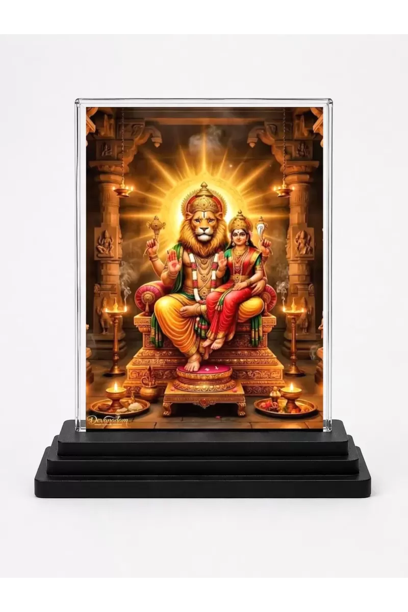 Hindu Deity Acrylic Car Dashboard Showpiece | Double-Sided Hindu Deity Photo Stand | 3 X 4 Inch Photo | Transparent Acrylic Frame With Black Base | Car Dashboard, Office & Table Decor (F70830)