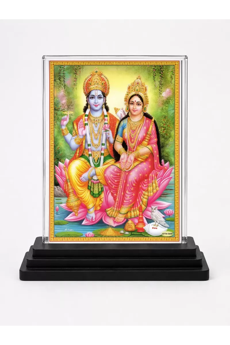 Hindu Deity Acrylic Car Dashboard Showpiece | Double-Sided Hindu Deity Photo Stand | 3 X 4 Inch Photo | Transparent Acrylic Frame With Black Base | Car Dashboard, Office & Table Decor (F70831)