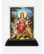 Hindu Goddess Acrylic Car Dashboard Showpiece | Double-Sided Hindu Goddess Photo Stand | 3 X 4 Inch Photo | Transparent Acrylic Frame With Black Base | Car Dashboard, Office & Table Decor (F70832)