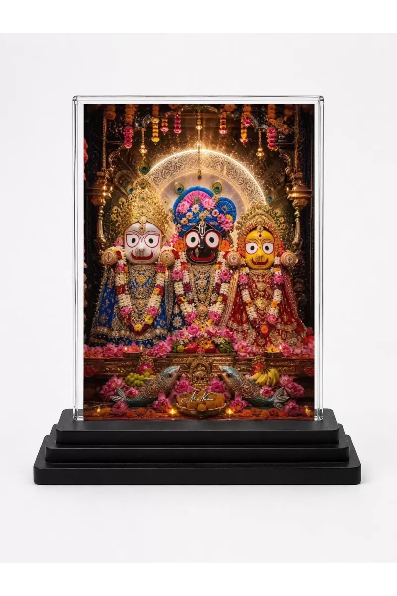 Hindu Deity Acrylic Car Dashboard Showpiece | Double-Sided Hindu Deity Photo Stand | 3 X 4 Inch Photo | Transparent Acrylic Frame With Black Base | Car Dashboard, Office & Table Decor (F70833)