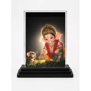 Lord Ganesha Acrylic Car Dashboard Showpiece | Double-Sided Lord Ganesha Photo Stand | 3 X 4 Inch Photo | Transparent Acrylic Frame With Black Base | Car Dashboard, Office & Table Decor (F70834)
