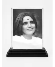 Anandamayi Ma Acrylic Car Dashboard Showpiece | Double-Sided Anandamayi Ma Photo Stand | 3 X 4 Inch Photo | Transparent Acrylic Frame With Black Base | Car Dashboard, Office & Table Decor (F70837)