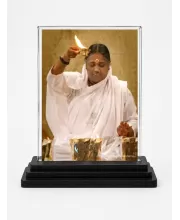 Mata Amritanandamayi Acrylic Car Dashboard Showpiece | Double-Sided Mata Amritanandamayi Photo Stand | 3 X 4 Inch Photo | Transparent Acrylic Frame With Black Base | Car Dashboard, Office & Table Decor (F70838)