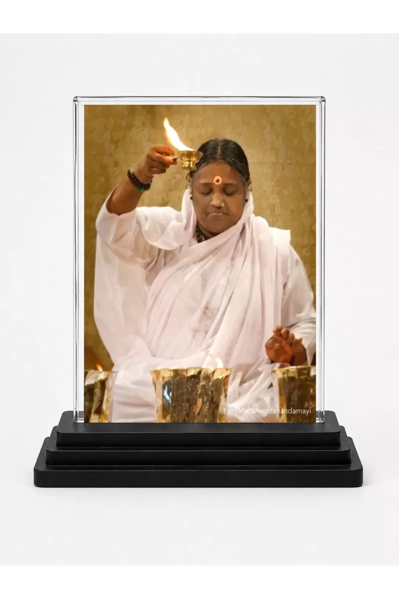 Mata Amritanandamayi Acrylic Car Dashboard Showpiece | Double-Sided Mata Amritanandamayi Photo Stand | 3 X 4 Inch Photo | Transparent Acrylic Frame With Black Base | Car Dashboard, Office & Table Decor (F70838)