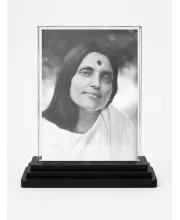 Anandamayi Ma Acrylic Car Dashboard Showpiece | Double-Sided Anandamayi Ma Photo Stand | 3 X 4 Inch Photo | Transparent Acrylic Frame With Black Base | Car Dashboard, Office & Table Decor (F70839)