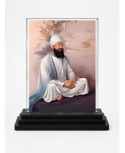 Guru Tegh Bahadur Ji Acrylic Car Dashboard Showpiece | Double-Sided Guru Tegh Bahadur Ji Photo Stand | 3 X 4 Inch Photo | Transparent Acrylic Frame With Black Base | Car Dashboard, Office & Table Decor (F70840)