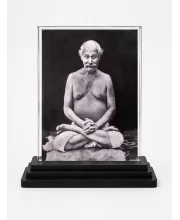 Lahiri Mahasaya Acrylic Car Dashboard Showpiece | Double-Sided Lahiri Mahasaya Photo Stand | 3 X 4 Inch Photo | Transparent Acrylic Frame With Black Base | Car Dashboard, Office & Table Decor (F70841)