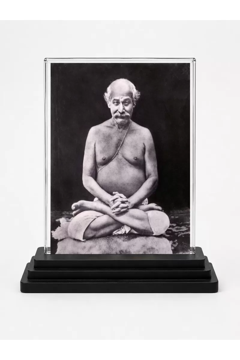 Lahiri Mahasaya Acrylic Car Dashboard Showpiece | Double-Sided Lahiri Mahasaya Photo Stand | 3 X 4 Inch Photo | Transparent Acrylic Frame With Black Base | Car Dashboard, Office & Table Decor (F70841)