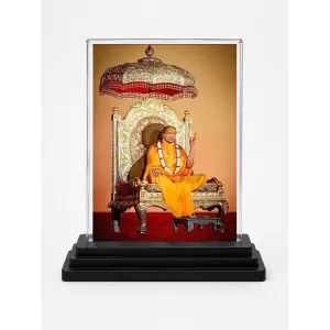 Jagadguru Kripalu Maharaj Acrylic Car Dashboard Showpiece | Double-Sided Jagadguru Kripalu Maharaj Photo Stand | 3 X 4 Inch Photo | Transparent Acrylic Frame With Black Base | Car Dashboard, Office & Table Decor (F70843)