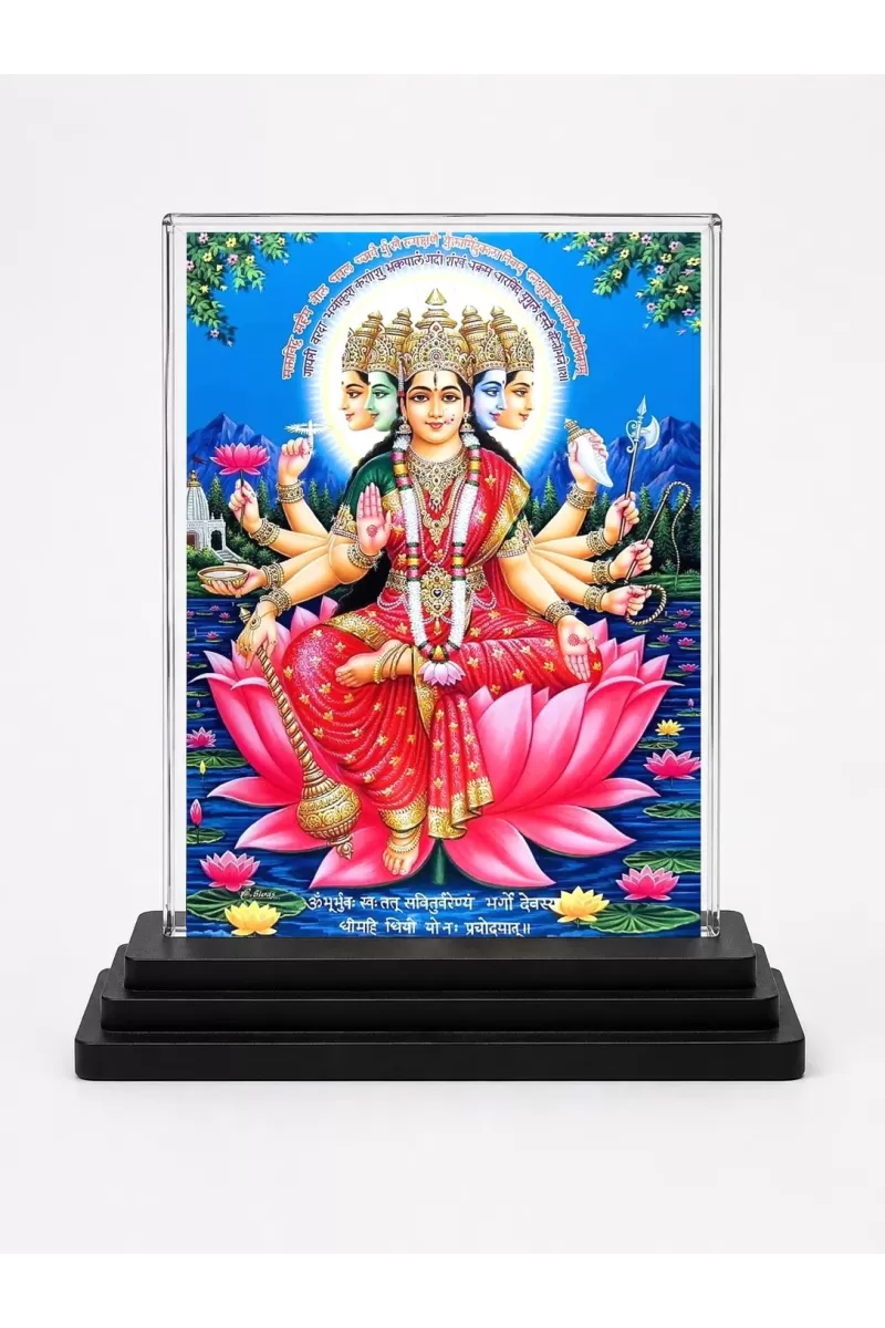 Hindu Deity Acrylic Car Dashboard Showpiece | Double-Sided Hindu Deity Photo Stand | 3 X 4 Inch Photo | Transparent Acrylic Frame With Black Base | Car Dashboard, Office & Table Decor (F70844)