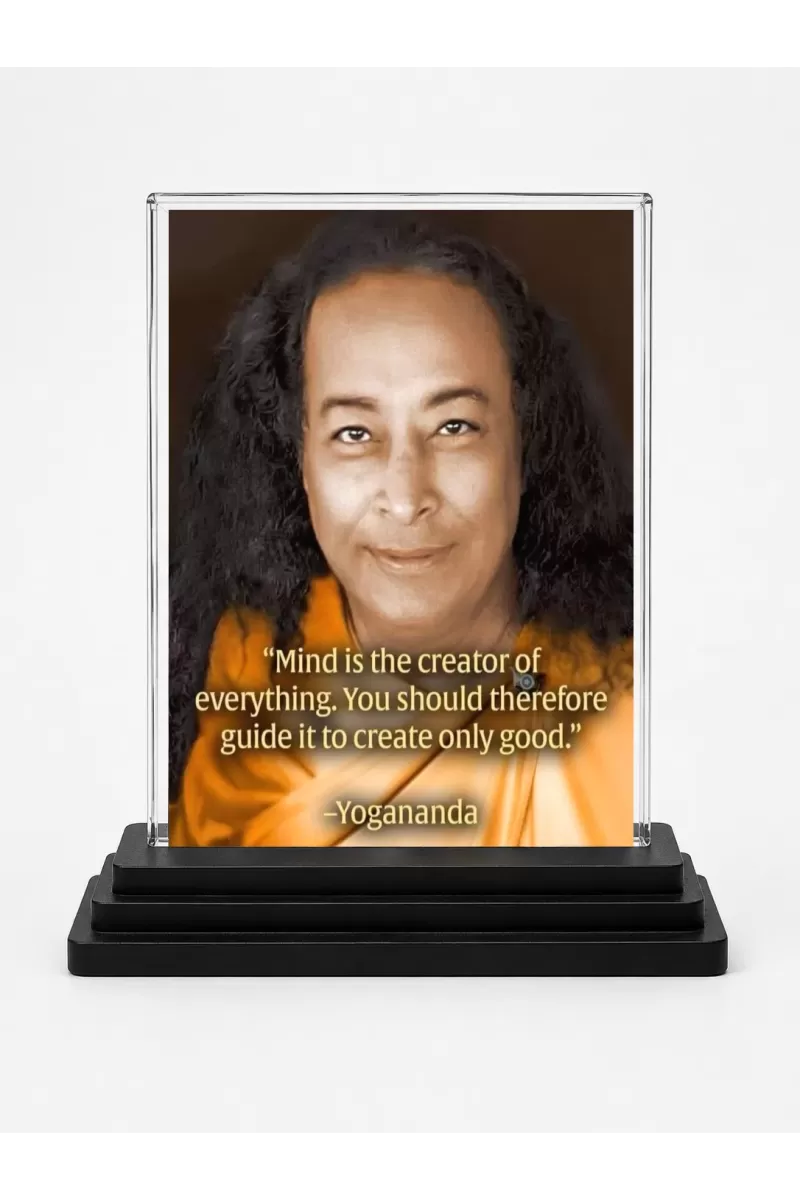 Yogadananda Acrylic Car Dashboard Showpiece | Double-Sided Yogadananda Photo Stand | 3 X 4 Inch Photo | Transparent Acrylic Frame With Black Base | Car Dashboard, Office & Table Decor (F70846)