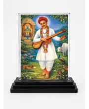 Sant Namdev Acrylic Car Dashboard Showpiece | Double-Sided Sant Namdev Photo Stand | 3 X 4 Inch Photo | Transparent Acrylic Frame With Black Base | Car Dashboard, Office & Table Decor (F70848)