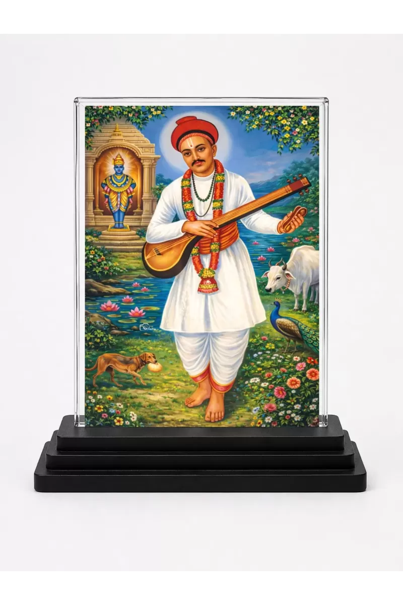 Sant Namdev Acrylic Car Dashboard Showpiece | Double-Sided Sant Namdev Photo Stand | 3 X 4 Inch Photo | Transparent Acrylic Frame With Black Base | Car Dashboard, Office & Table Decor (F70848)
