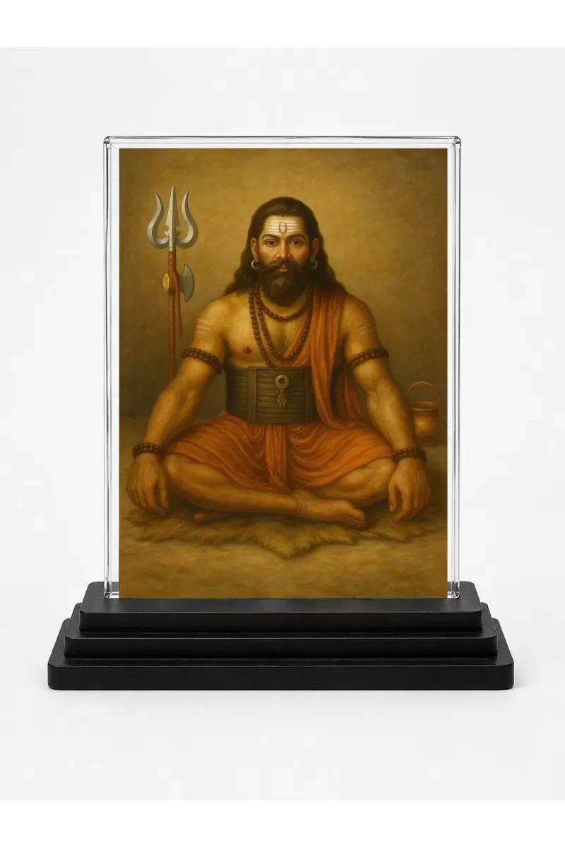 Matsyendranath Acrylic Car Dashboard Showpiece | Double-Sided Matsyendranath Photo Stand | 3 X 4 Inch Photo | Transparent Acrylic Frame With Black Base | Car Dashboard, Office & Table Decor (F70849)
